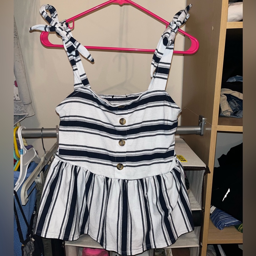 Navy Blue and White striped Summer Top